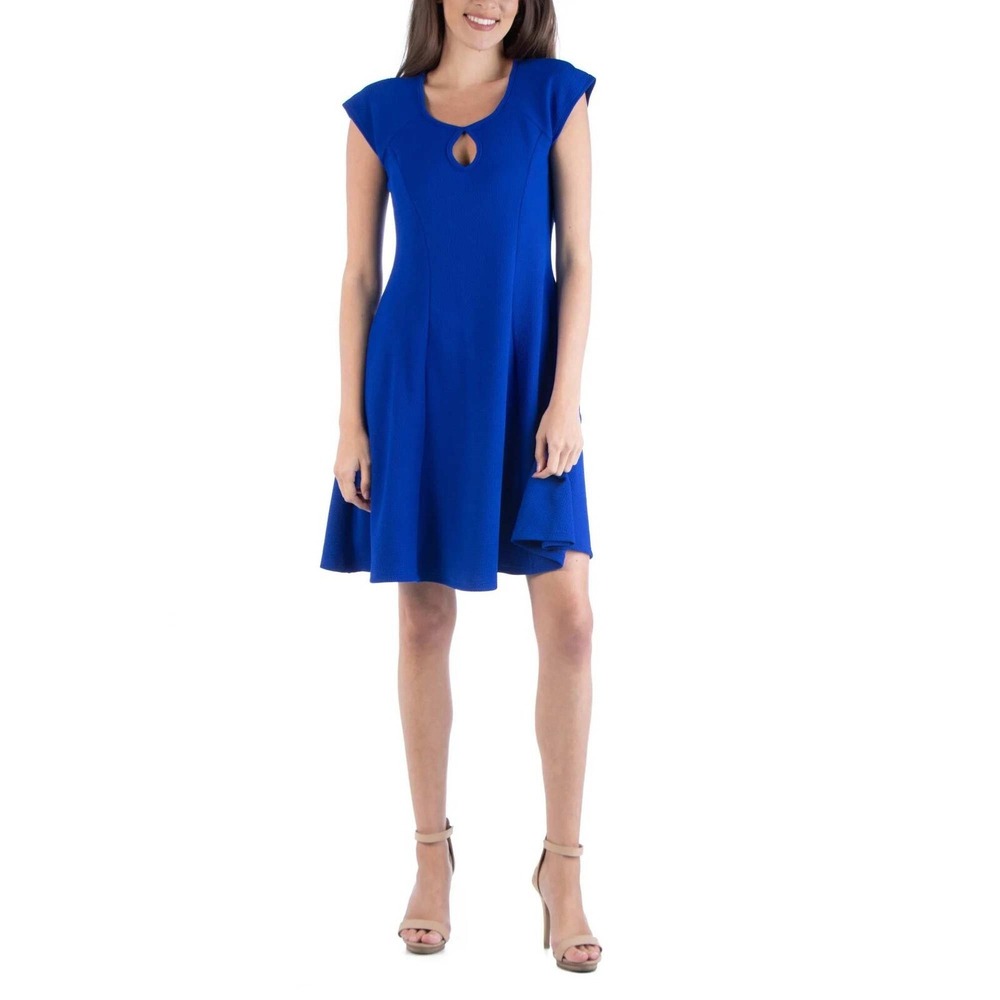 24seven Comfort Apparel Dress Womens Plus 1X Blue Keyhole A-Line‎ Fit Flare NWT